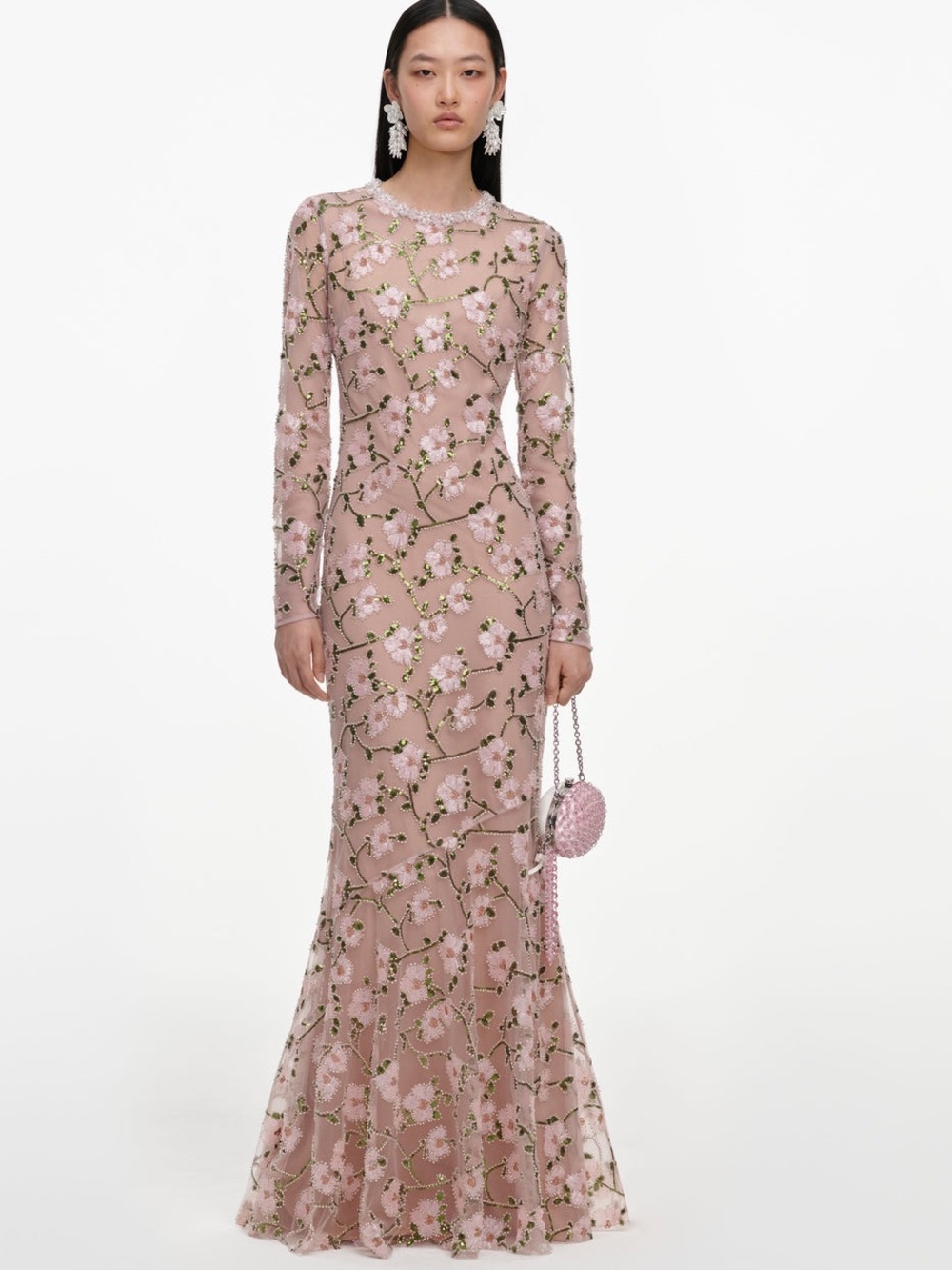 NWOT Self-Portrait PINK FLORAL SEQUIN MAXI DRESS